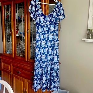 Bohemian Blue Floral Maxi Dress